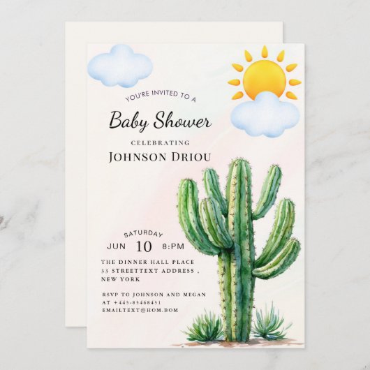 Boho Cactus Baby Shower Kaart (Voorkant / Achterkant)