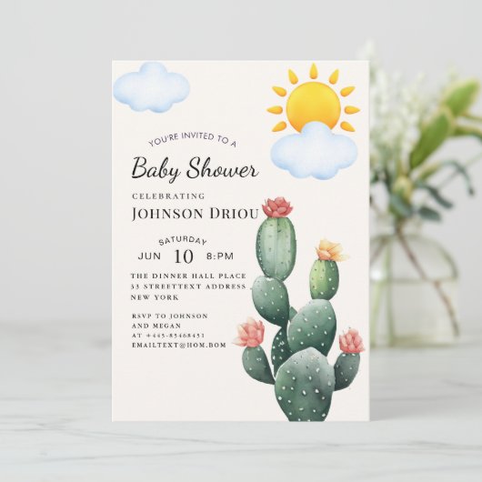 Boho Cactus Baby Shower Kaart (Staand voorkant)