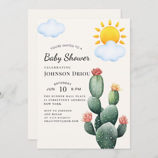 Boho Cactus Baby Shower Kaart (Voorkant / Achterkant)