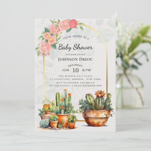 Boho Cactus Baby Shower Kaart (Staand voorkant)