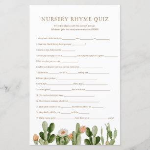 Boho Cactus Baby shower Nursery Rhyme Quiz