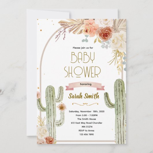 Boho cactus baby shower uitnodiging (Voorkant)