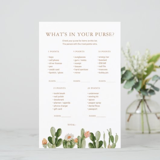 Boho Cactus Baby shower Wat zit er in je tas? (Staand voorkant)