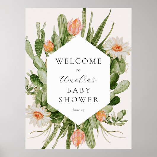 Boho Cactus Baby shower Welkomstteken Poster (Voorkant)