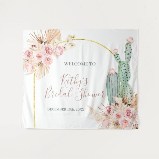 Boho Cactus Bloem Bruiloft Borrel Teken Doek Wandkleed (Voorkant (horizontaal))