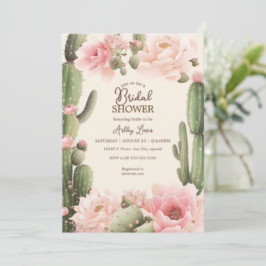 Boho Cactus bloem Woestijn roze cactus bloemen Kaart (Staand voorkant)