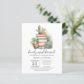 Boho Cactus Boeken & Brunch Baby shower Uitnodigin (Staand voorkant)