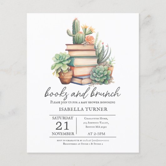 Boho Cactus Boeken & Brunch Baby shower Uitnodigin