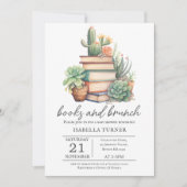 Boho Cactus Boeken & Brunch Baby shower Uitnodigin Kaart (Voorkant)