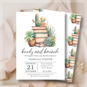 Boho Cactus Boeken & Brunch Baby shower Uitnodigin Kaart
