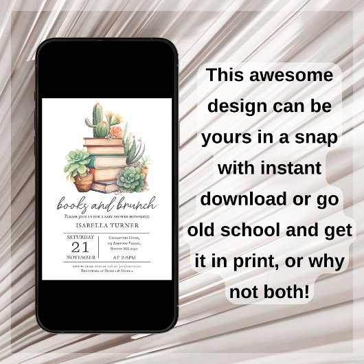 Boho Cactus Boeken & Brunch Baby shower Uitnodigin Kaart