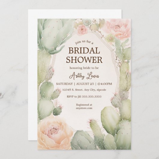 Boho Cactus Bridal Shower Kaart (Voorkant / Achterkant)