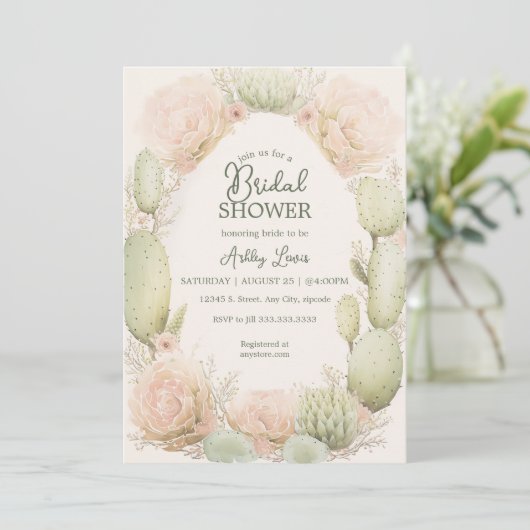 Boho Cactus, Bruids douche, Bloem Cactus Kaart (Staand voorkant)