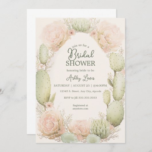 Boho Cactus, Bruidsdouche, Bloem Cactus Kaart (Voorkant / Achterkant)