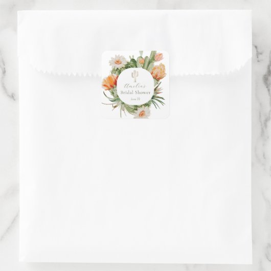 Boho Cactus Bruiloftsfeest Vierkante Sticker (Tas)
