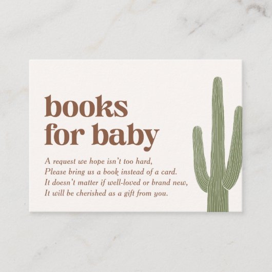 Boho Cactus Desert Baby shower Boeken voor Baby Informatiekaartje (Voorkant)