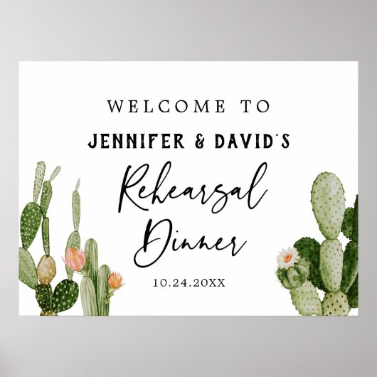 Boho Cactus Desert Rehearsal Dinner Welcome Poster (Voorkant)
