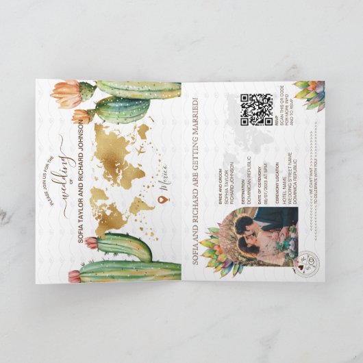 Boho Cactus Destination Wedding Passport QR-code (Binnen)