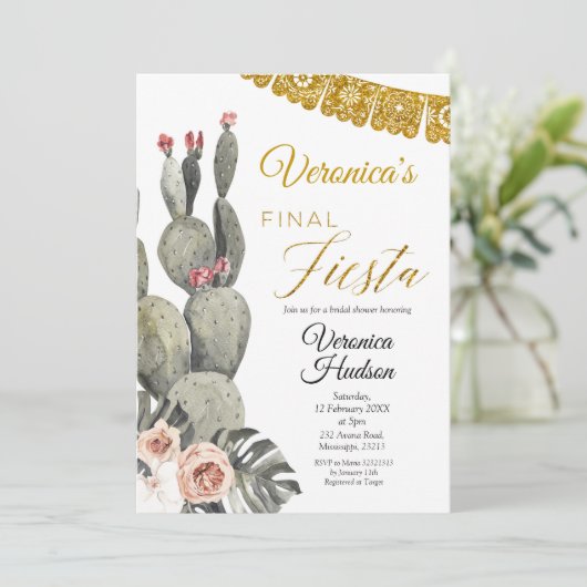 Boho Cactus Final Fiesta Bridal Shower Invitation Kaart (Staand voorkant)