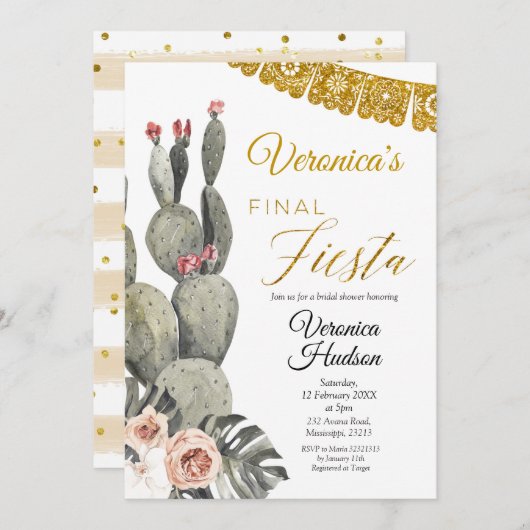 Boho Cactus Final Fiesta Bridal Shower Invitation Kaart (Voorkant / Achterkant)