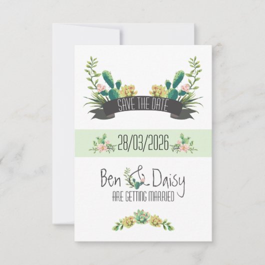 Boho Cactus Flat Save The Date Card (Voorkant)