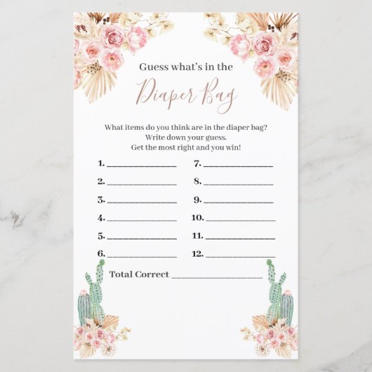 Boho Cactus Floral raad eens wat er in de luierzak (Voorkant)