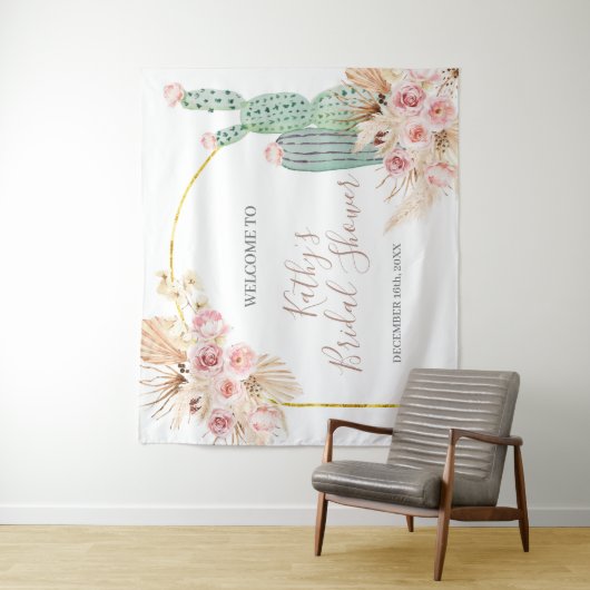 Boho Cactus Floral Vrijgezellenfeest Sign Tapestry Wandkleed (In situ)