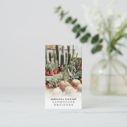 Boho cactus foto logo landschapsontwerper visitekaartje (Staand voorkant)