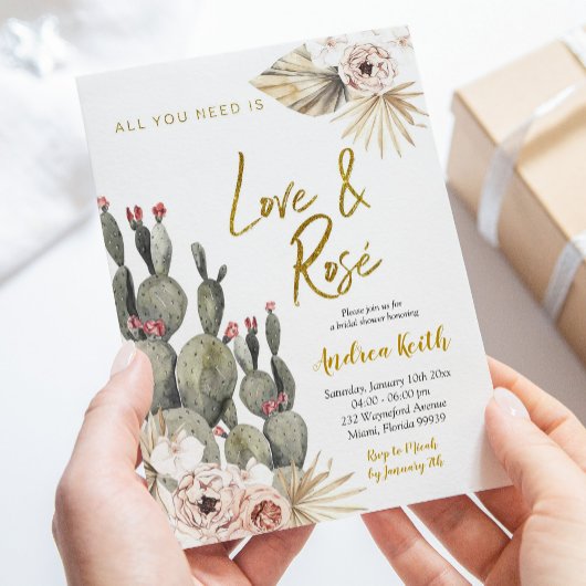 Boho Cactus Liefde en Rosé Vrijgezellenfeest Kaart