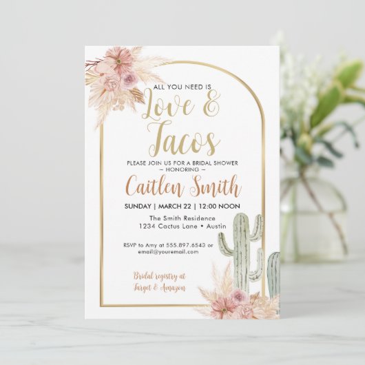 Boho Cactus Liefde en Tacos Vrijgezellenfeest Uitn Kaart (Staand voorkant)