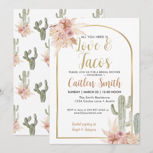 Boho Cactus Liefde en Tacos Vrijgezellenfeest Uitn Kaart (Voorkant / Achterkant)