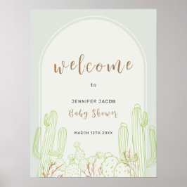 Boho Cactus Line Art Arch Welkom Baby shower Poster