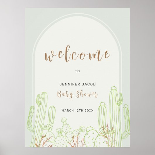 Boho Cactus Line Art Arch Welkom Baby shower Poster (Voorkant)