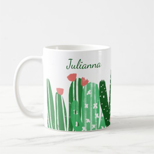 Boho Cactus Painting in Green Personalized Koffiemok (Links)
