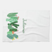 Boho Cactus Painting in Green Personalized Name Theedoek (Horizontaal)