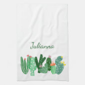 Boho Cactus Painting in Green Personalized Name Theedoek (Verticaal)