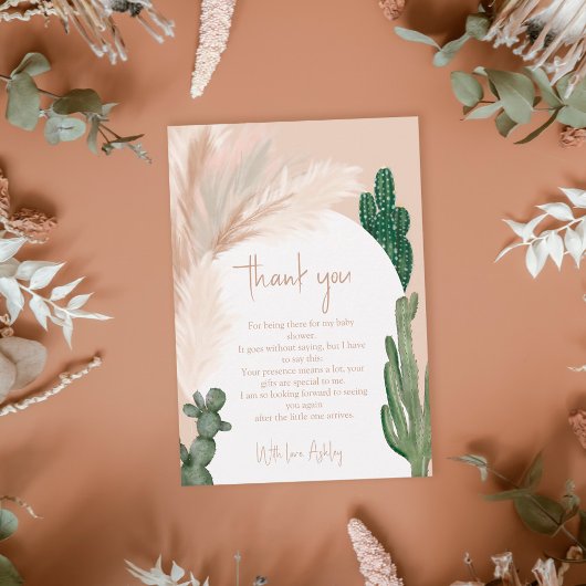 Boho cactus pampas arch baby shower bedankkaart