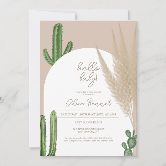 Boho cactus pampas arch hallo baby shower kaart (Voorkant)