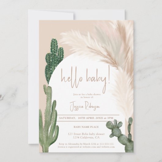 Boho cactus pampas arch hallo baby shower kaart (Voorkant)