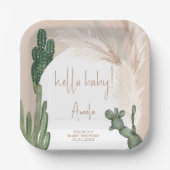 Boho cactus pampas arch hallo baby shower papieren bordje (Voorkant)