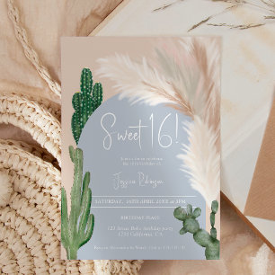 Boho cactus pampas boog blauwe aarde Toon Sweet 16 Kaart