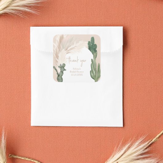 Boho cactus pampas boog bruidsdouche  vierkante sticker