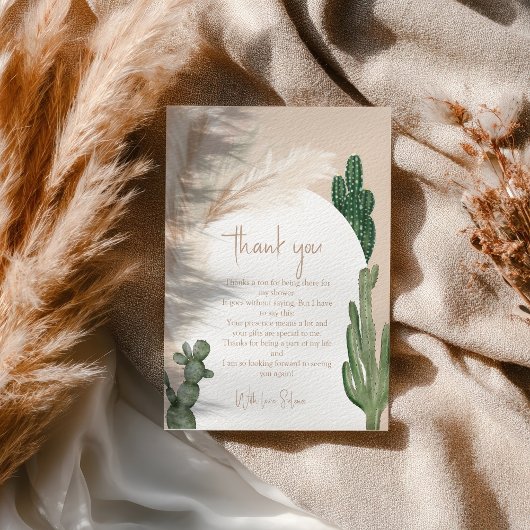 Boho cactus pampas boog bruidsfeest  bedankkaart