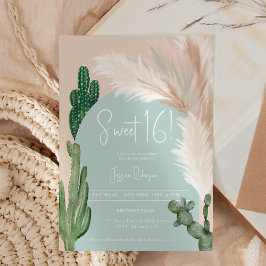 Boho cactus pampas boog groene aardetint Sweet 16 Kaart