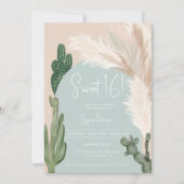 Boho cactus pampas boog groene aardetint Sweet 16 Kaart (Voorkant)