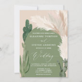Boho cactus pampas boog groene aardetoon bruiloft kaart (Voorkant)