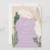 Boho cactus pampas boog paarse aardetint Sweet 16 Kaart (Voorkant)