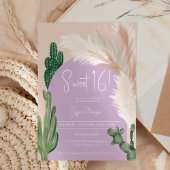 Boho cactus pampas boog paarse aardetint Sweet 16 Kaart