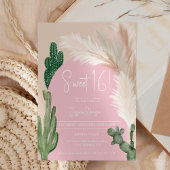 Boho cactus pampas boog roze aardetint Sweet 16 Kaart