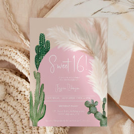 Boho cactus pampas boog roze aardetint Sweet 16 Kaart